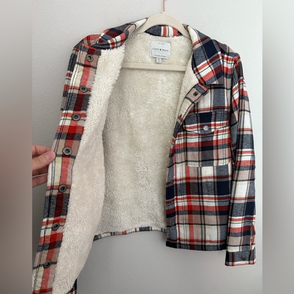 Lucky Brand Blue Orange Plaid Jacket with Cream Fleece Size M - Picture 5 of 6